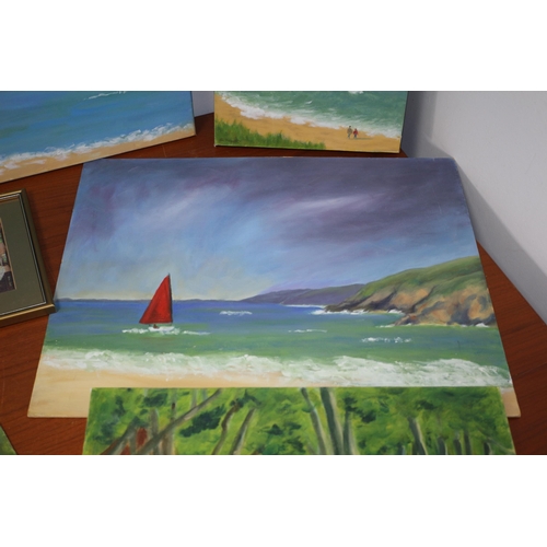 160 - Collection of 9 Oil on Board and Canvas Paintings by Sarah Huggett