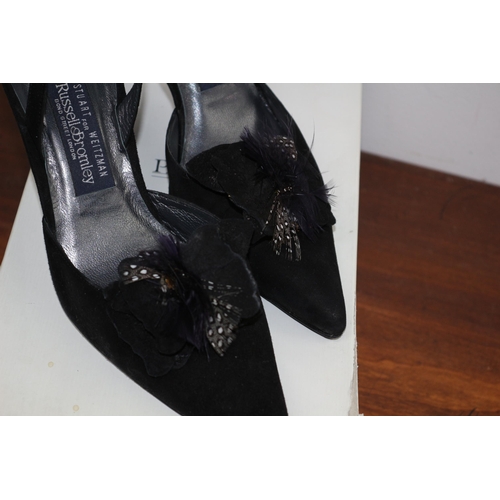 163 - Pair of Genuine Russell and Bromley Evening Shoes with Genuine feathers in Box