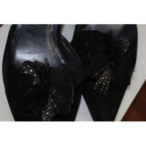 163 - Pair of Genuine Russell and Bromley Evening Shoes with Genuine feathers in Box