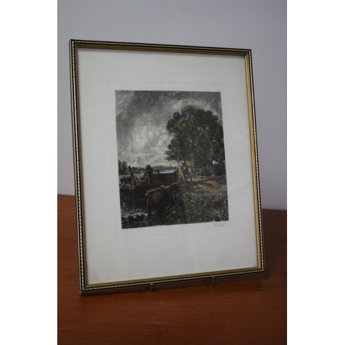 262 - Framed and Glazed Antique 1886 - Hand Coloured Etching by John Constable - Titled: The Lock at Dedha... 