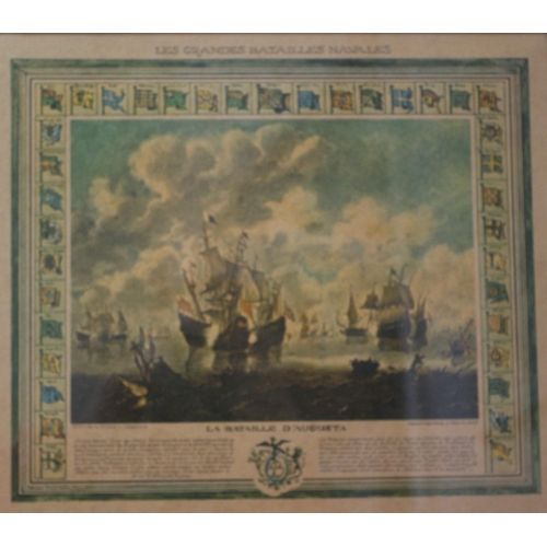 264 - Framed and Glazed Antique Nautical Scene Print Depicting The Battle of Augusta 1676 Between The Span... 