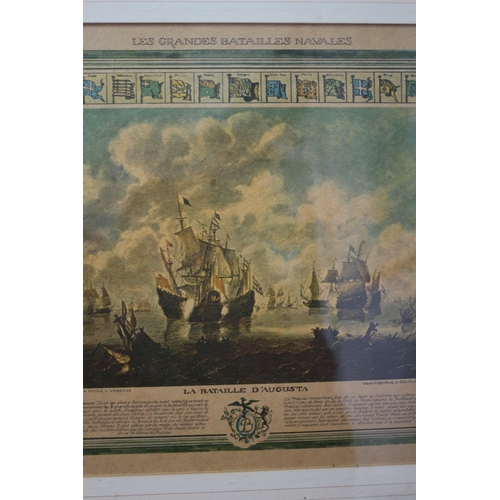 264 - Framed and Glazed Antique Nautical Scene Print Depicting The Battle of Augusta 1676 Between The Span... 