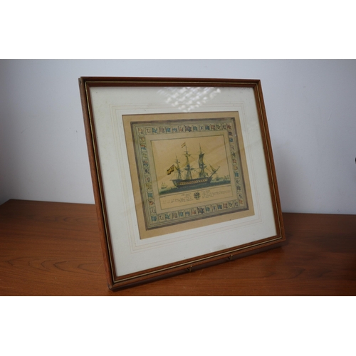 265 - Framed and Glazed Antique Nautical Scene Print Depicting The Battle of Augusta 1676 Between The Span... 