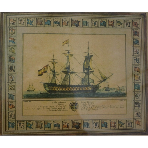 265 - Framed and Glazed Antique Nautical Scene Print Depicting The Battle of Augusta 1676 Between The Span... 