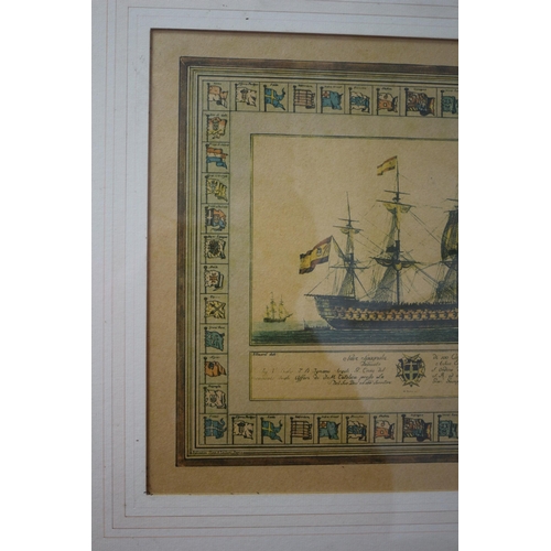 265 - Framed and Glazed Antique Nautical Scene Print Depicting The Battle of Augusta 1676 Between The Span... 