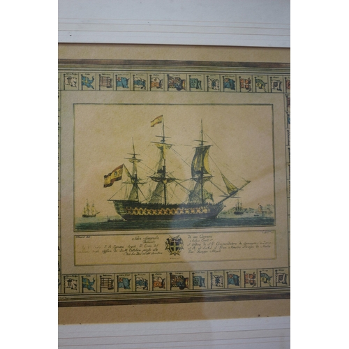 265 - Framed and Glazed Antique Nautical Scene Print Depicting The Battle of Augusta 1676 Between The Span... 