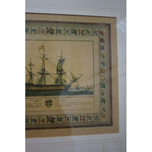 265 - Framed and Glazed Antique Nautical Scene Print Depicting The Battle of Augusta 1676 Between The Span... 