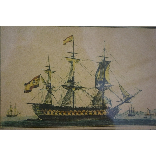 265 - Framed and Glazed Antique Nautical Scene Print Depicting The Battle of Augusta 1676 Between The Span... 