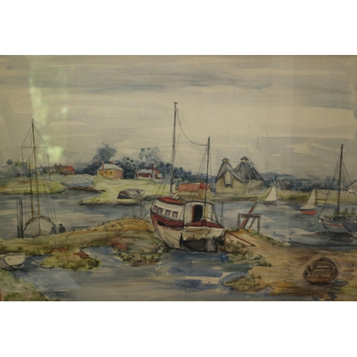 295 - Large, Framed and Glazed, Signed Watercolour of a Harbour Scene