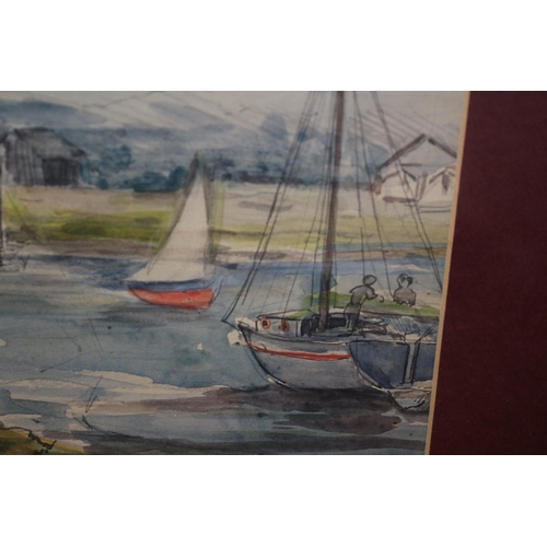 295 - Large, Framed and Glazed, Signed Watercolour of a Harbour Scene