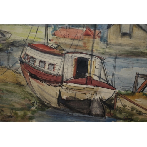 295 - Large, Framed and Glazed, Signed Watercolour of a Harbour Scene