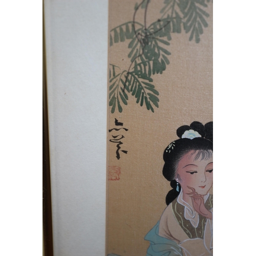 303 - 4 x Framed and Glazed Chinese Paintings on Silk - Titled:  “THE FOUR SEASONS”