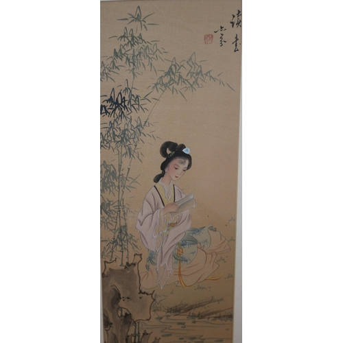 303 - 4 x Framed and Glazed Chinese Paintings on Silk - Titled:  “THE FOUR SEASONS”