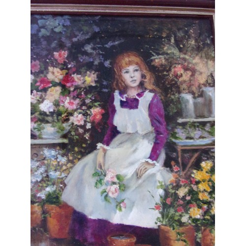 401 - Oil on Board of a Yong Flower Girl framed by a recognised artist Irene Shaw B.S.W A.B.S.P Yorkshire ... 