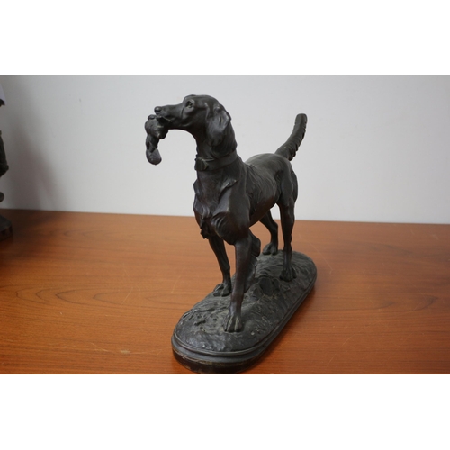 106 - Heavy Spelter / Metal Hunting Dog with Bird in Mouth 28cm tall- 36cm width