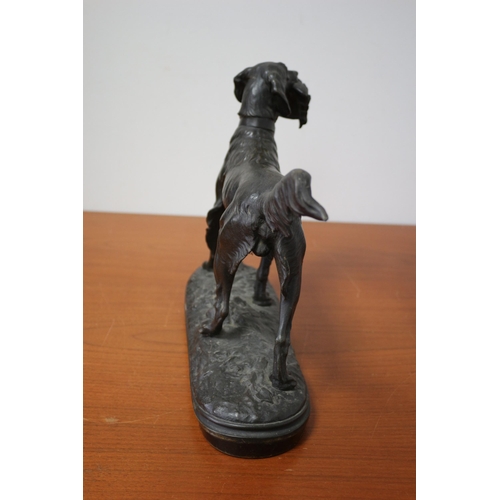 106 - Heavy Spelter / Metal Hunting Dog with Bird in Mouth 28cm tall- 36cm width