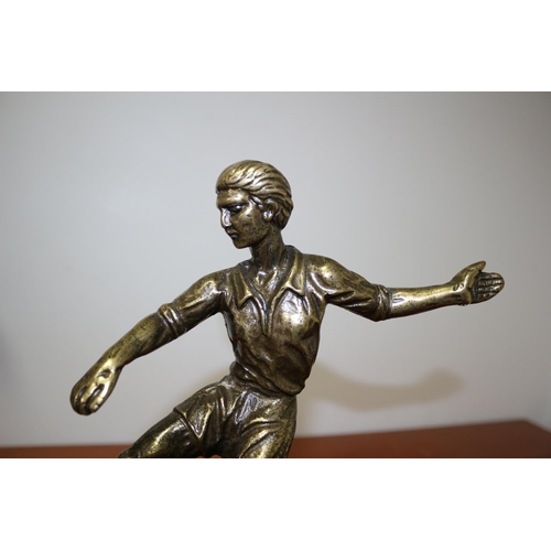 110 - Football Trophy Brass / Metal on wooden base with plaque 33 x 28cm