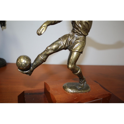 110 - Football Trophy Brass / Metal on wooden base with plaque 33 x 28cm