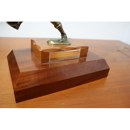 110 - Football Trophy Brass / Metal on wooden base with plaque 33 x 28cm