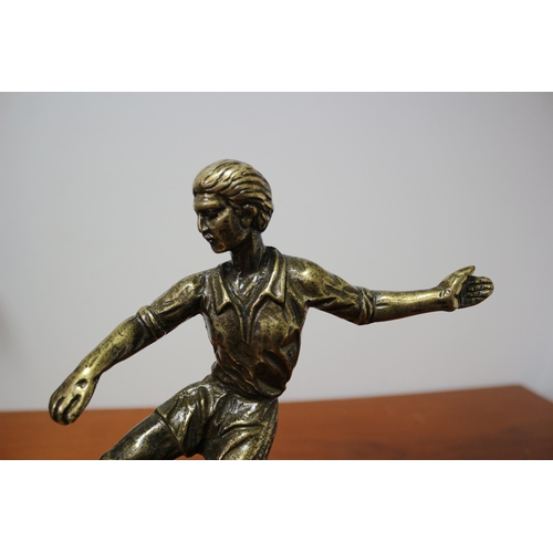 110 - Football Trophy Brass / Metal on wooden base with plaque 33 x 28cm