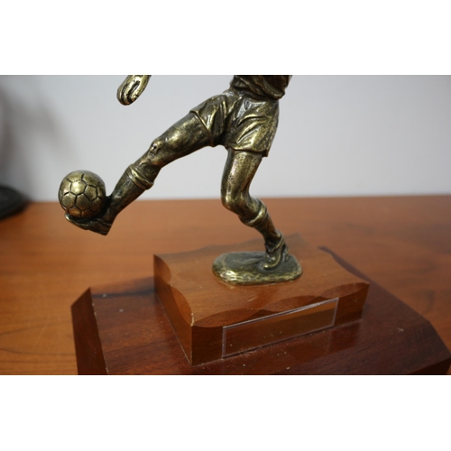 110 - Football Trophy Brass / Metal on wooden base with plaque 33 x 28cm