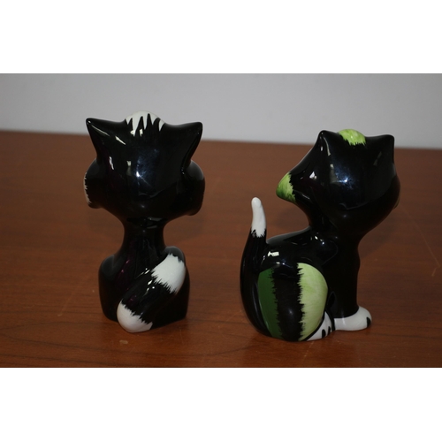 114 - Lorna Bailey Cats - Leo in black and white & Grinning Cheshire - Signed