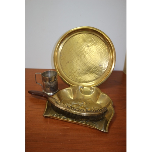 120 - Edwardian Brass Crumb Pan with Brush plus other Brass Item