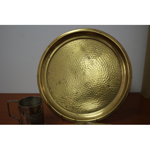 120 - Edwardian Brass Crumb Pan with Brush plus other Brass Item