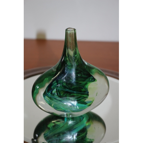 123 - Bud Vase in Deep Green Glass With Inner Swirl Design - Hand Blown - 12.5cm