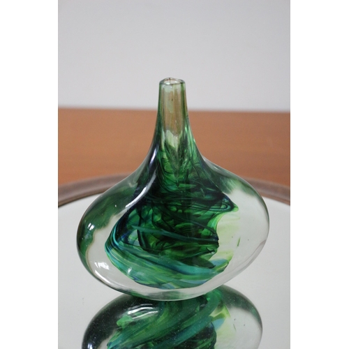 123 - Bud Vase in Deep Green Glass With Inner Swirl Design - Hand Blown - 12.5cm