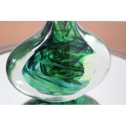 123 - Bud Vase in Deep Green Glass With Inner Swirl Design - Hand Blown - 12.5cm