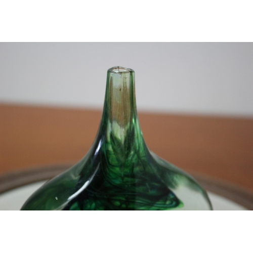 123 - Bud Vase in Deep Green Glass With Inner Swirl Design - Hand Blown - 12.5cm