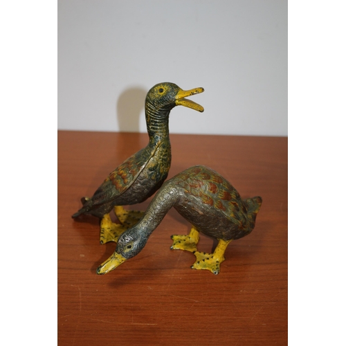 124 - Pair of Believed to be Austrian Cold Painted Metal Ducks - Tallest 18.5cm