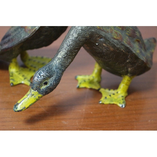 124 - Pair of Believed to be Austrian Cold Painted Metal Ducks - Tallest 18.5cm