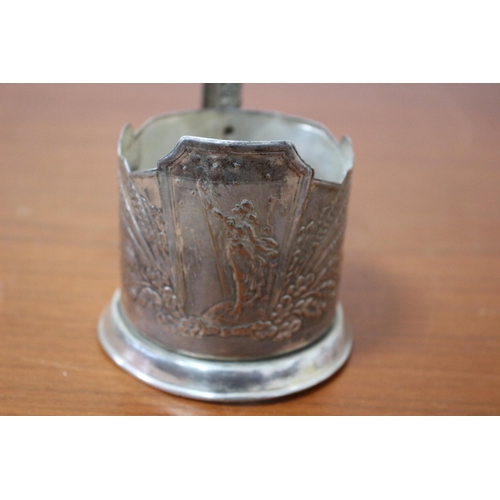 128 - Tested as Silver and Believed to be of Russian Origin - Glass Holder with Nice Decoration of a Lady ... 