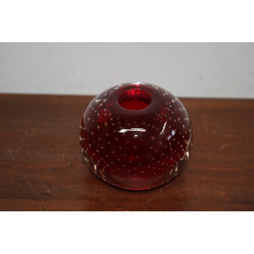 14 - Deep Red Coloured Bubble Glass Candle Holder