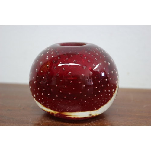 14 - Deep Red Coloured Bubble Glass Candle Holder