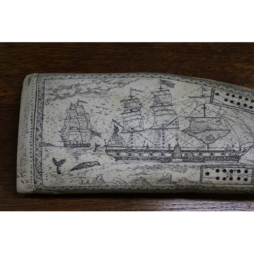 148 - Vintage Scrimshaw Cribbage Board - Highly Decorative