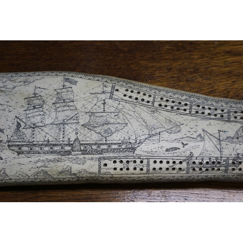 148 - Vintage Scrimshaw Cribbage Board - Highly Decorative