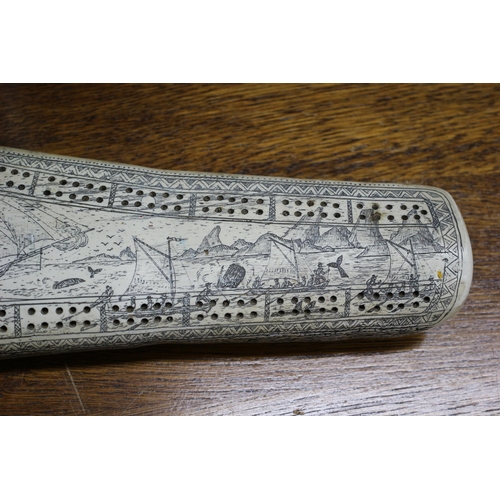 148 - Vintage Scrimshaw Cribbage Board - Highly Decorative