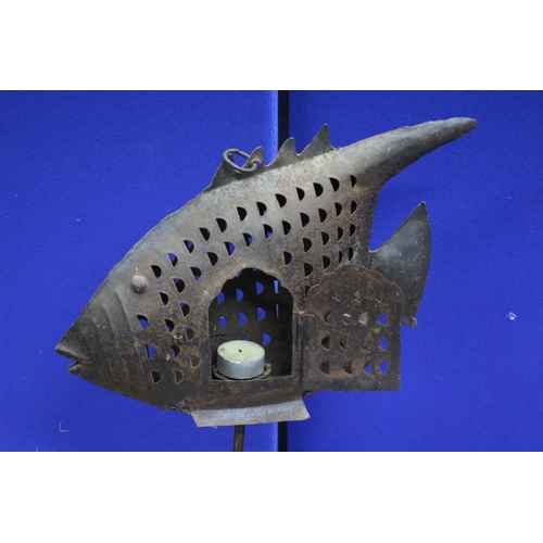 152 - Large Hand Crafted Metal Fish Containing a Tea Light