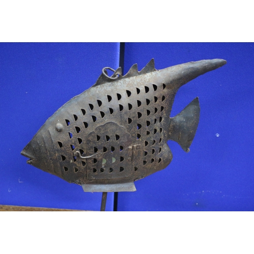 152 - Large Hand Crafted Metal Fish Containing a Tea Light