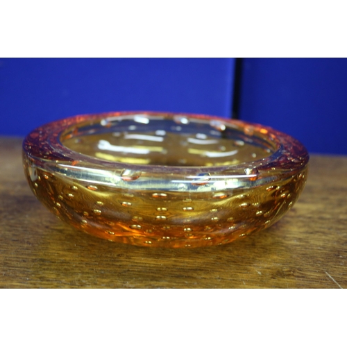 160 - Large, Heavy Orange Bubble Glass Bowl / Ashtray plus a Ronson Lighter