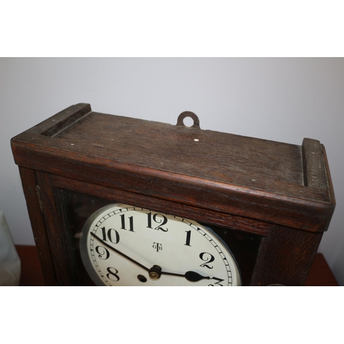 174 - Very Nice Example of a Vintage Station Masters Wall Hung Clock in Case - With Pendulum and Key - 58 ... 