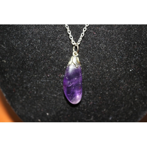 183 - Amethyst Quartz Pendant Necklace plus 2 x Slide-a-Bead Necklaces