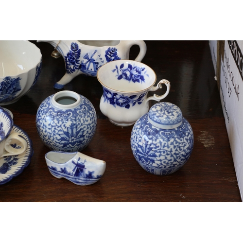 19 - Selection of Blue and White Willow Pattern Crockery including a Sadler Teapot