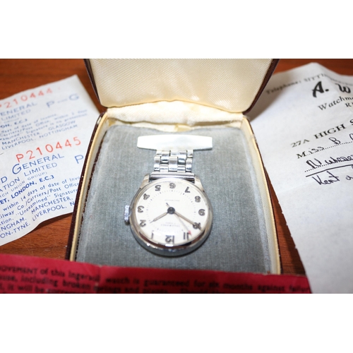 192 - 1960's Ingersoll Nurses Fob Watch with Original Receipt and Guarantee Certificate in Box