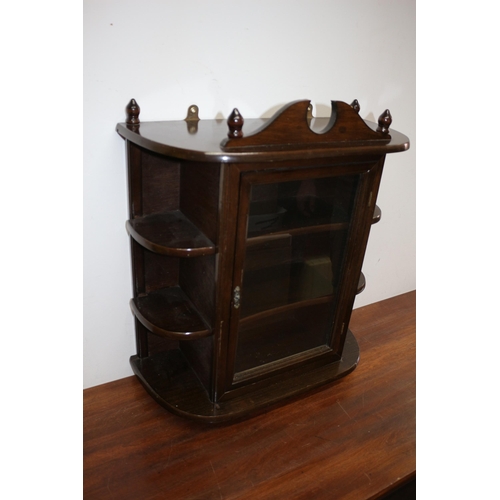 2 - Wooden Display Cabinet with Top Finials and Glass Fronted Door.