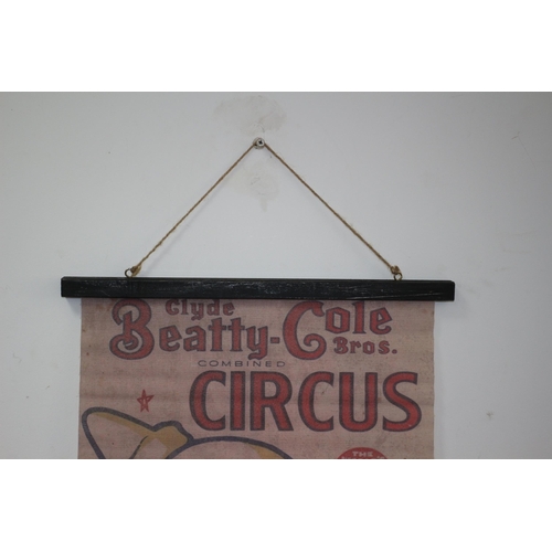 203 - Clyde Beatty-Cole Brothers Circus Canvas Scroll Wall Hanger - 80 x 46cm