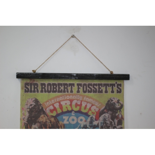 205 - Sir Robert Fossett's Circus Canvas Scroll Wall Hanger - 80 x 46cm